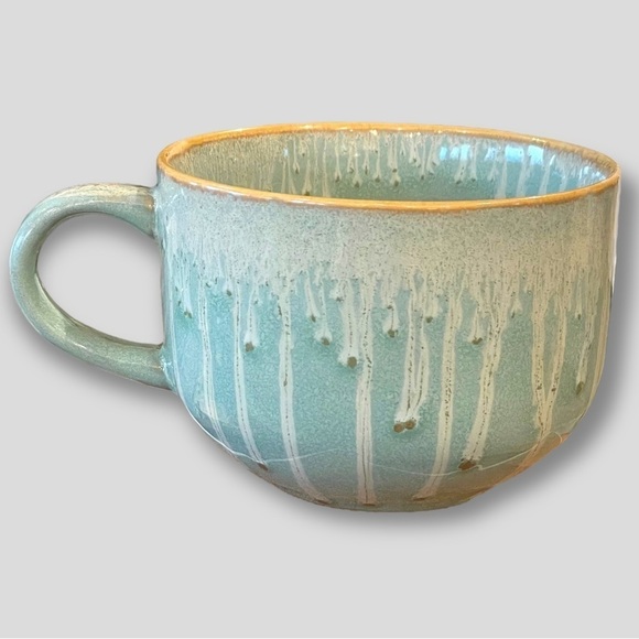 YELLOWSTONE Blue Green Drip Glaze Stoneware Moose Large Size Soup Mug. - Picture 2 of 5
